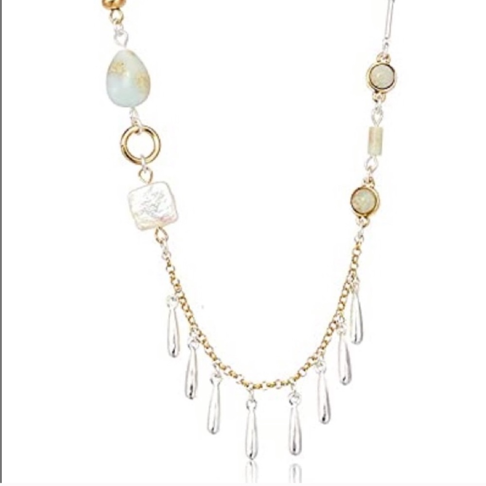 Lucky Brand Long Pearl And Amazonite Necklace